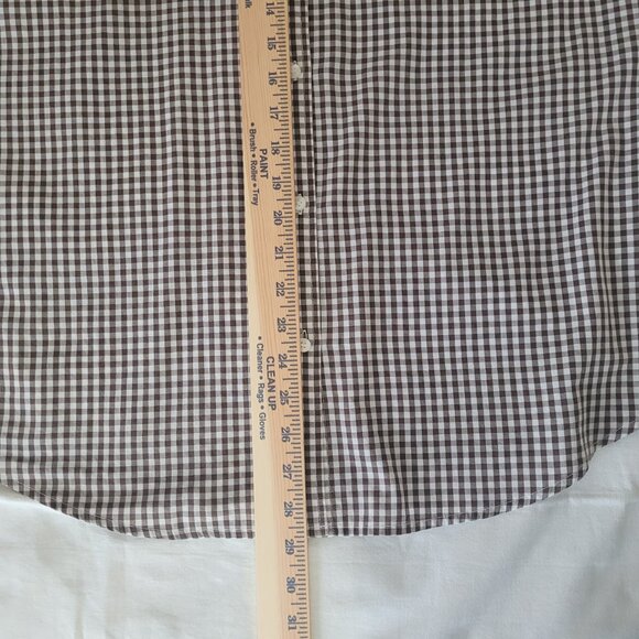 Brown White Gingham Plaid Blouse Liz & Co. Womens Long Sleeve Size XL - Picture 13 of 15